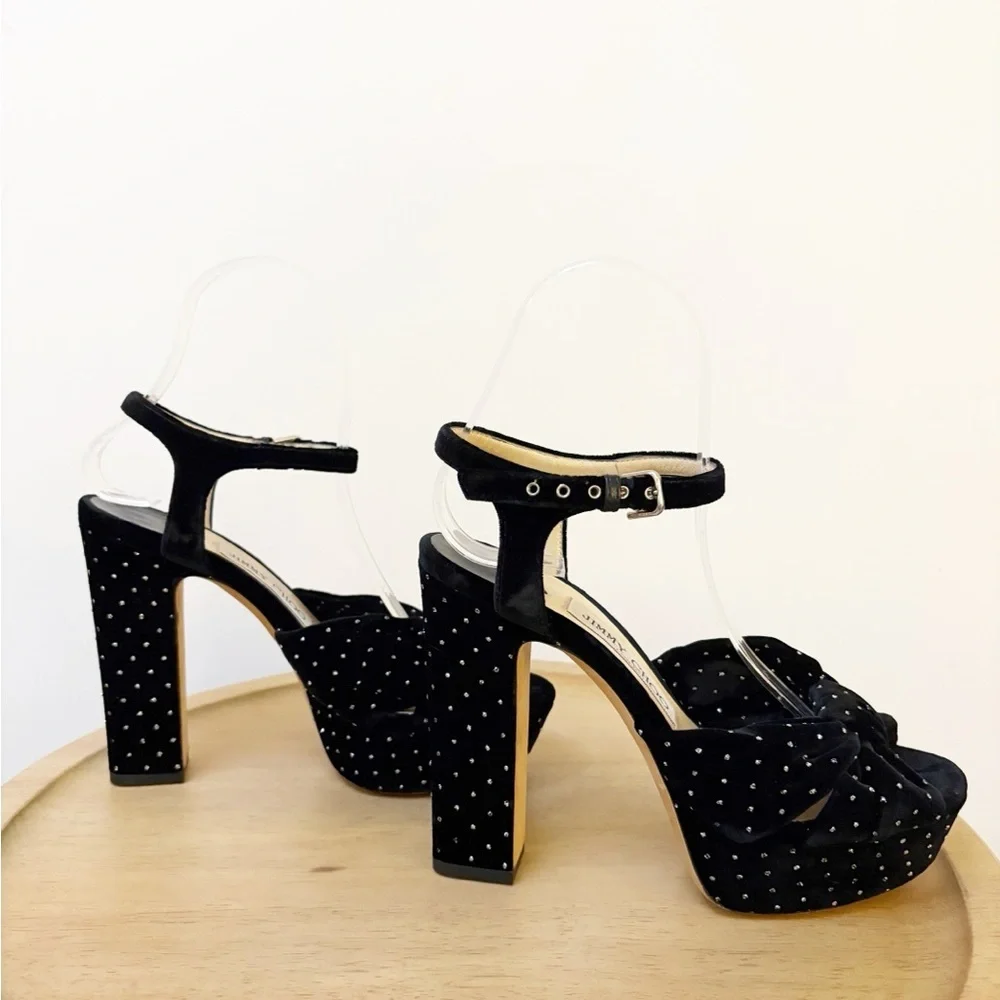 Jimmy Choo Velvet Glitter Heloise 120 Platform Heels